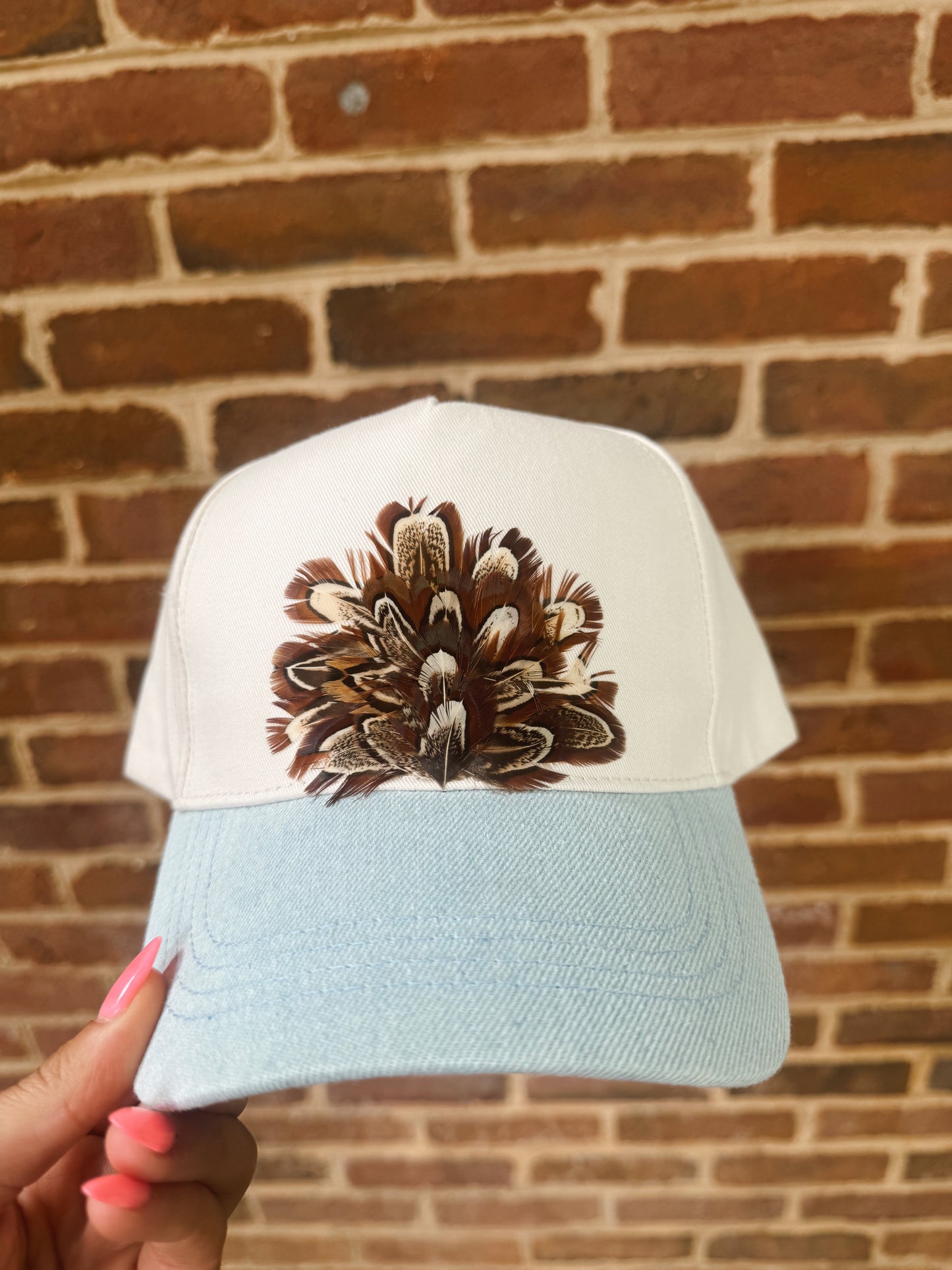 Denim Canvas Feather Hat