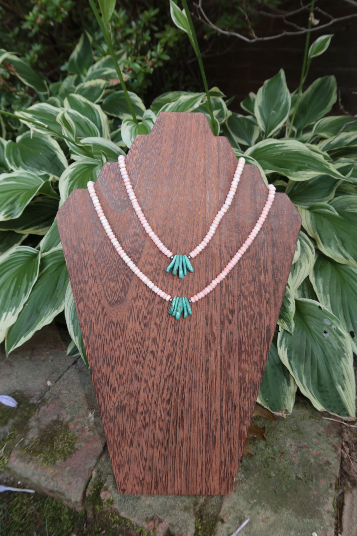 17’ Pink Conch and Turquoise Necklace