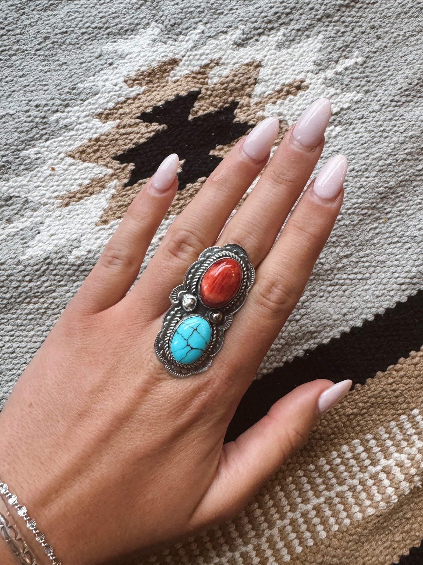 Turquoise and Spiny Adjustable Ring