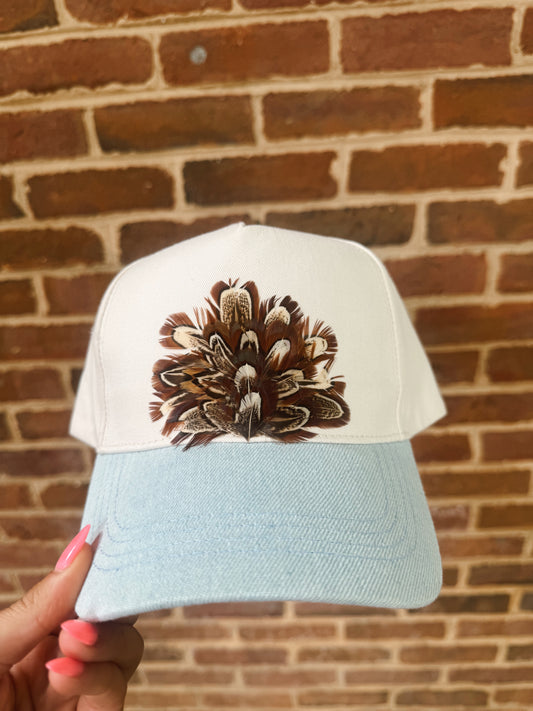 Denim Canvas Feather Hat