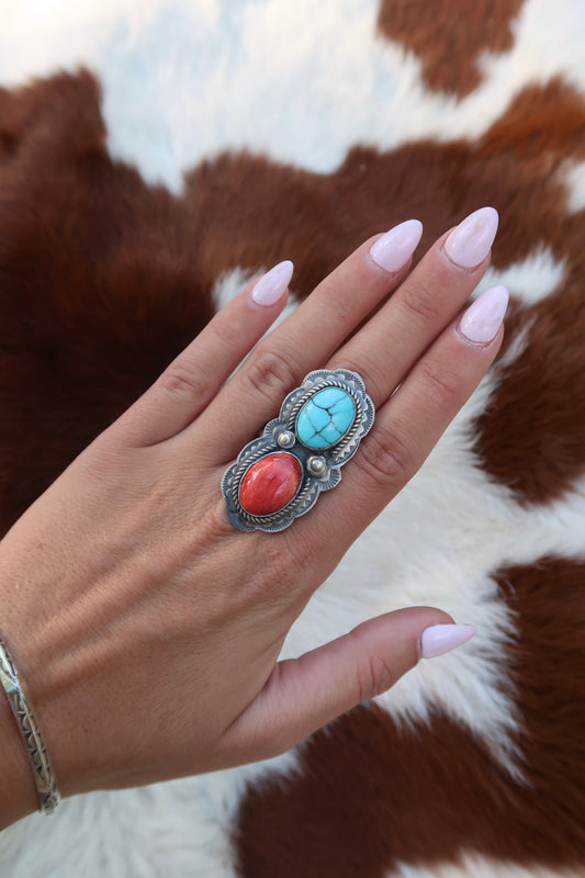 Turquoise and Spiny Adjustable Ring