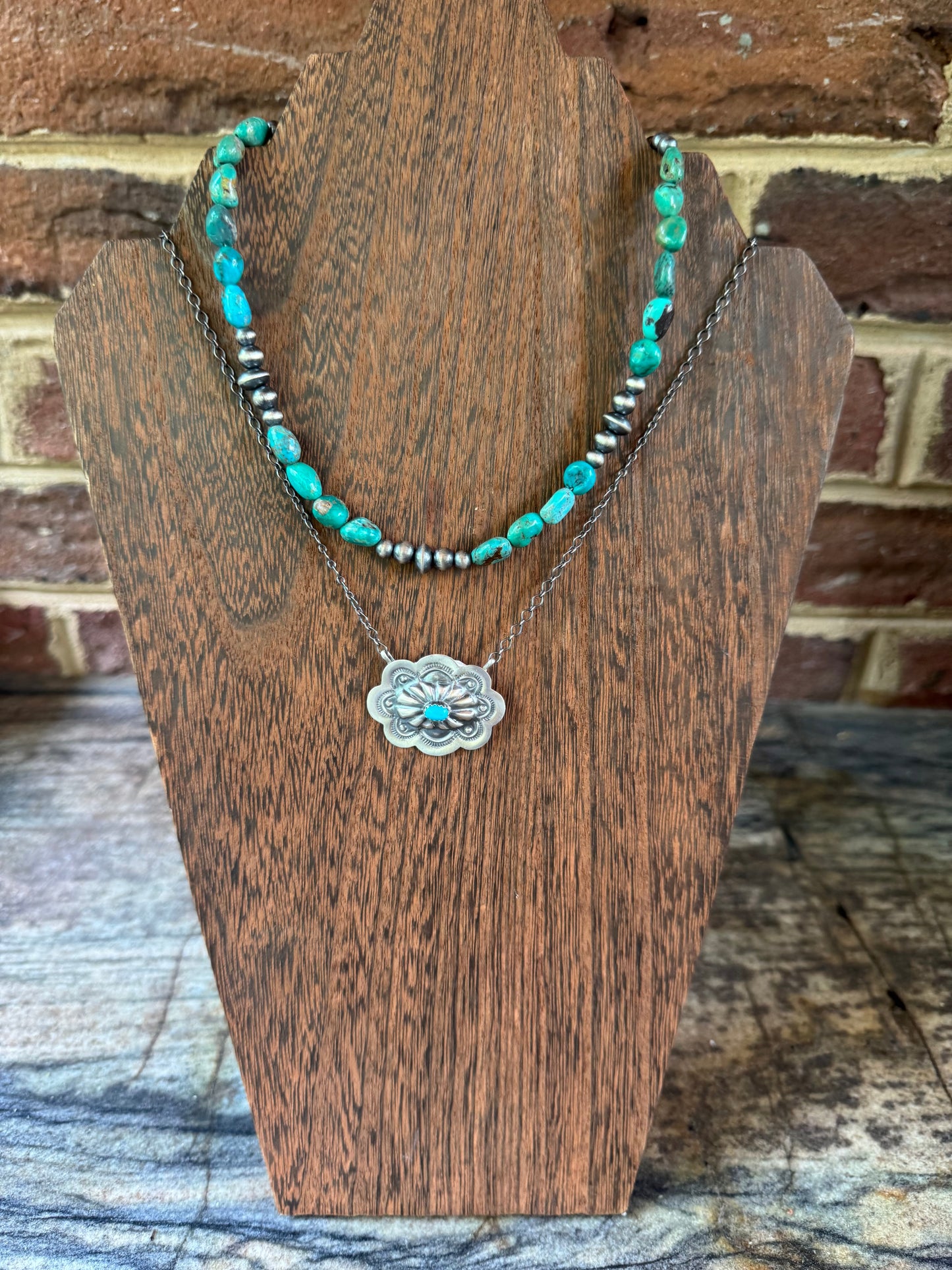 Handstrung Silver Pearl and Turquoise Necklace 16”