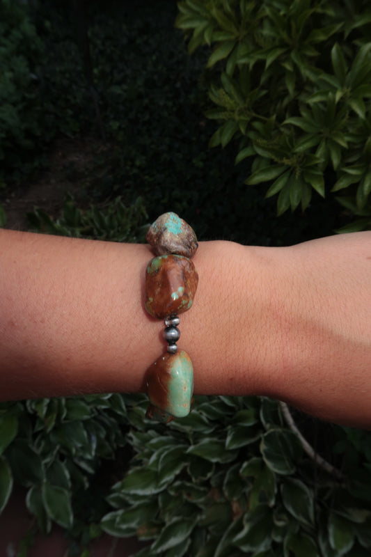 Turquoise Nugget and Sterling Silver Bracelet