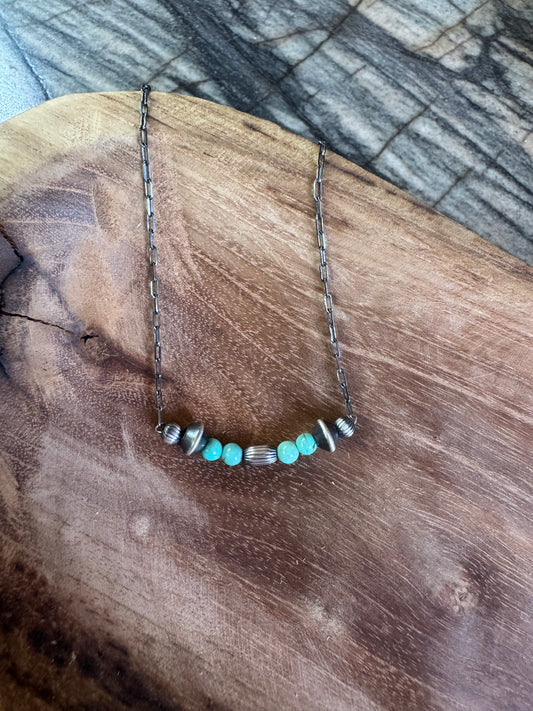 Turquoise and Silver Pearl Necklace