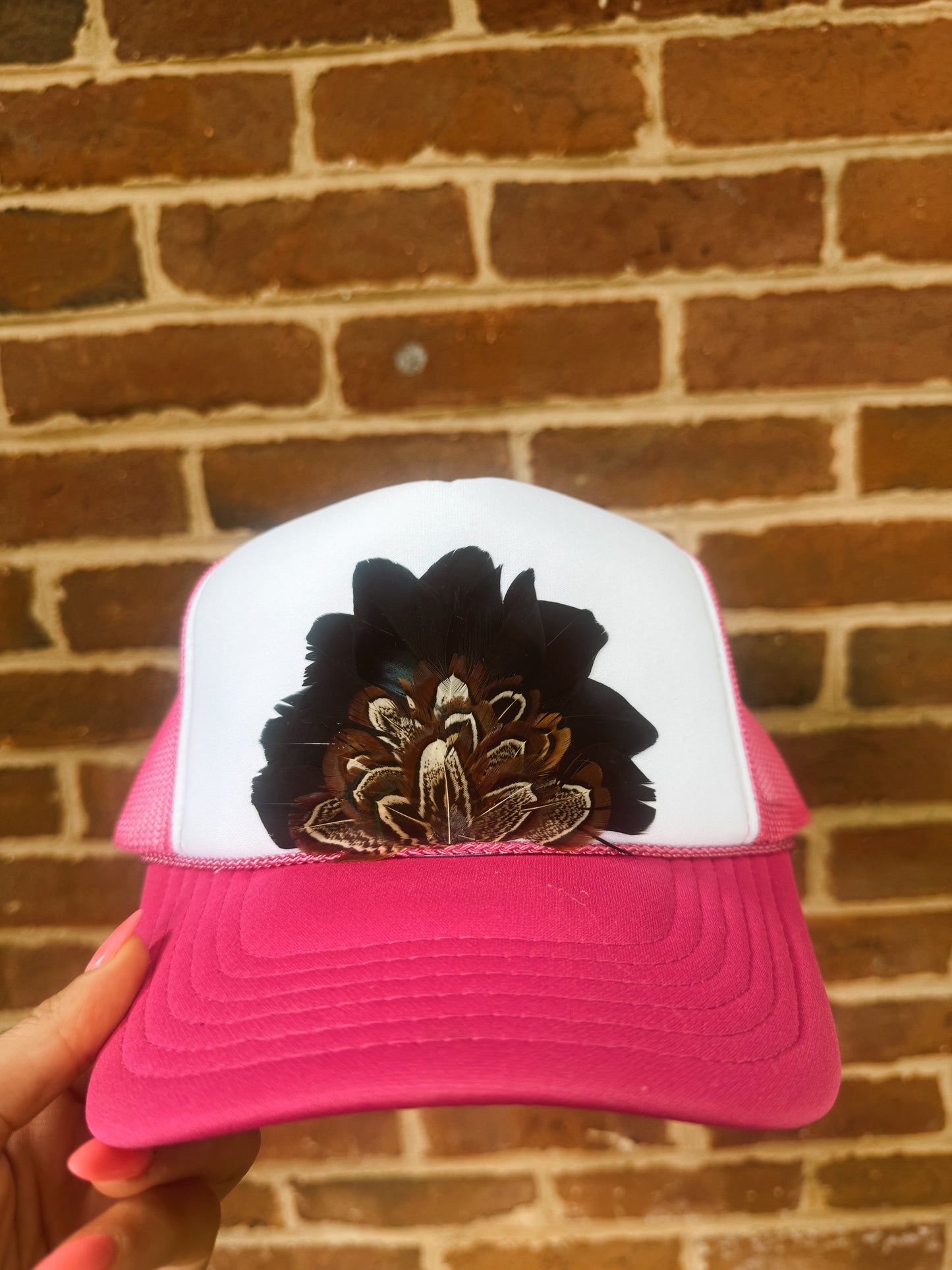 Hot Pink Feather Trucker Hat