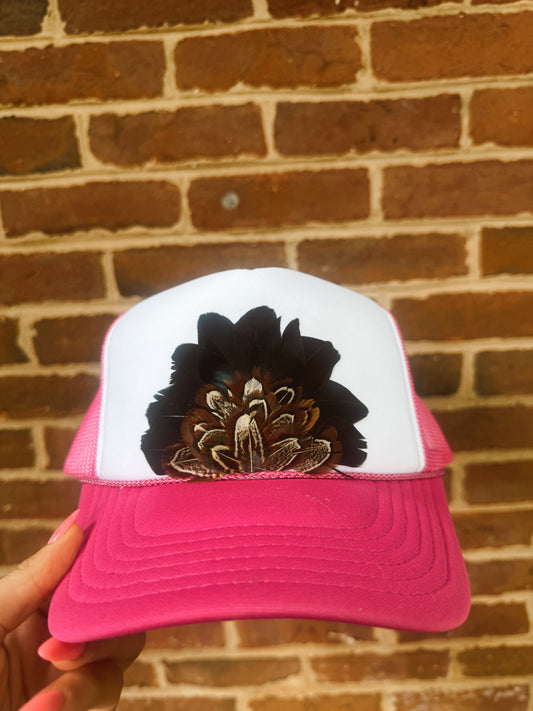 Hot Pink Feather Trucker Hat