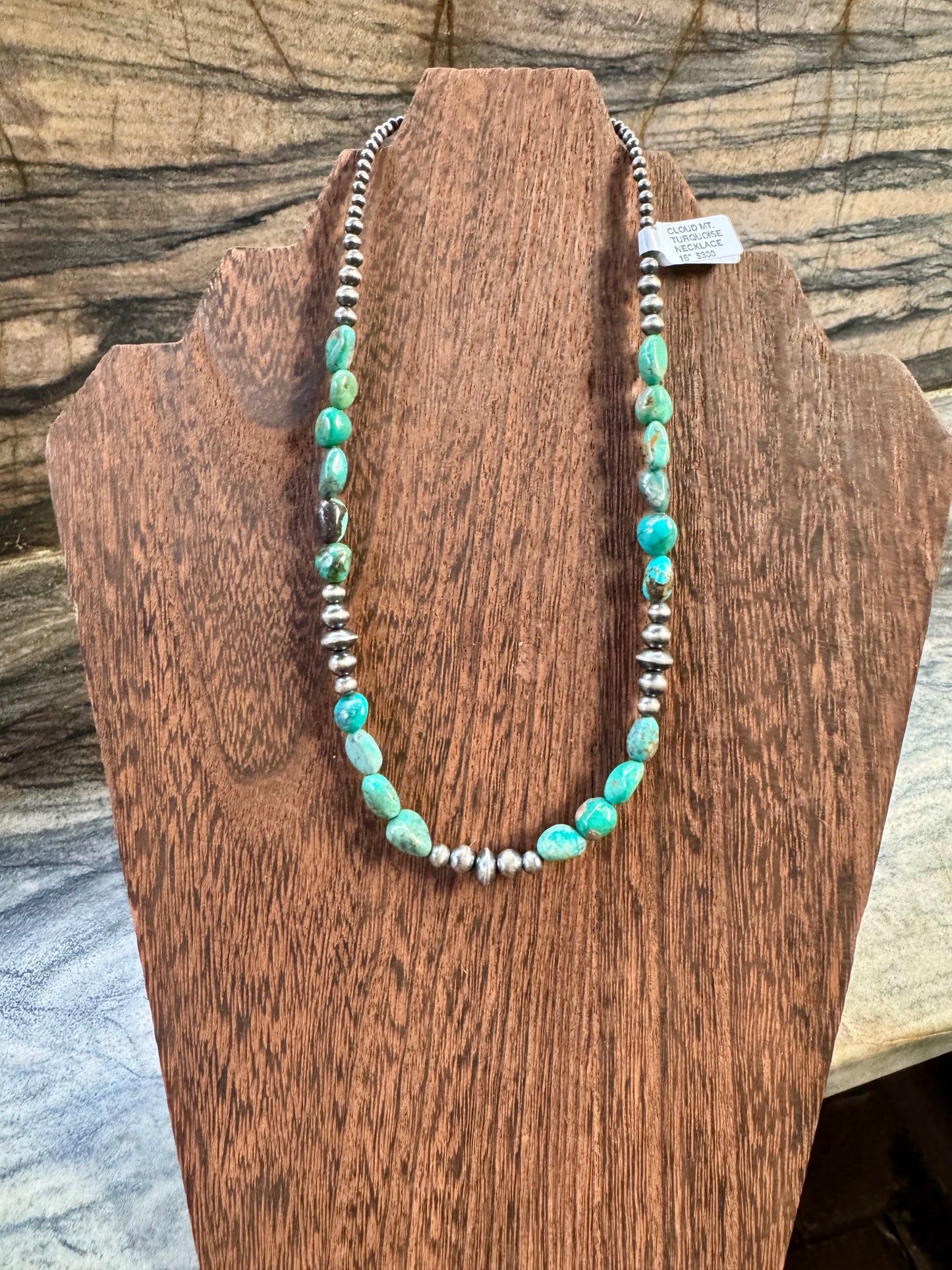 Handstrung Silver Pearl and Turquoise Necklace 16”