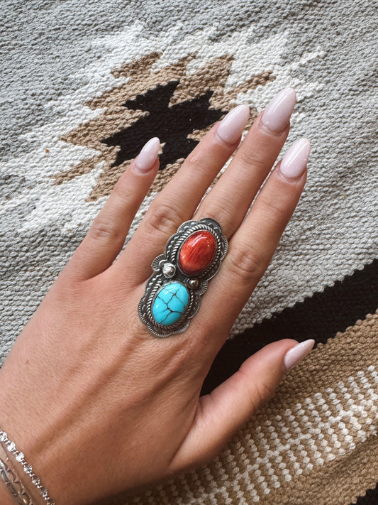 Turquoise and Spiny Adjustable Ring