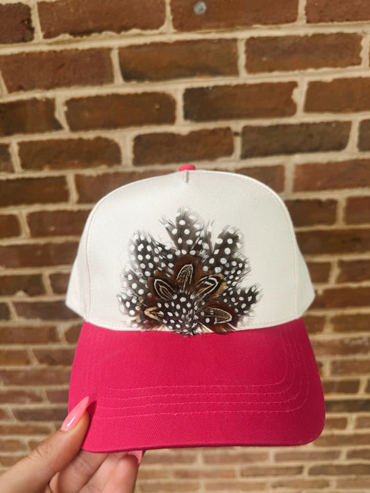Hot Pink Canvas Feather Hat