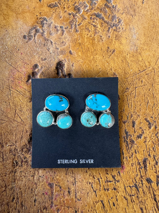 Sterling Silver 3 Stone Cluster Earrings